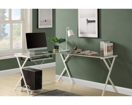 ACME Demas Computer Desk - Clear Glass and White Finish