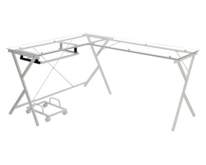 ACME Demas Computer Desk - Clear Glass and White Finish