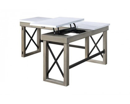 ACME Talmar Writing Desk with Lift Top - Marble Top and Rustic Oak Finish