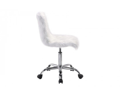 ACME Arundell Office Chair - White Faux Fur and Chrome Finish