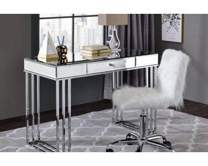 ACME Arundell Office Chair - White Faux Fur and Chrome Finish