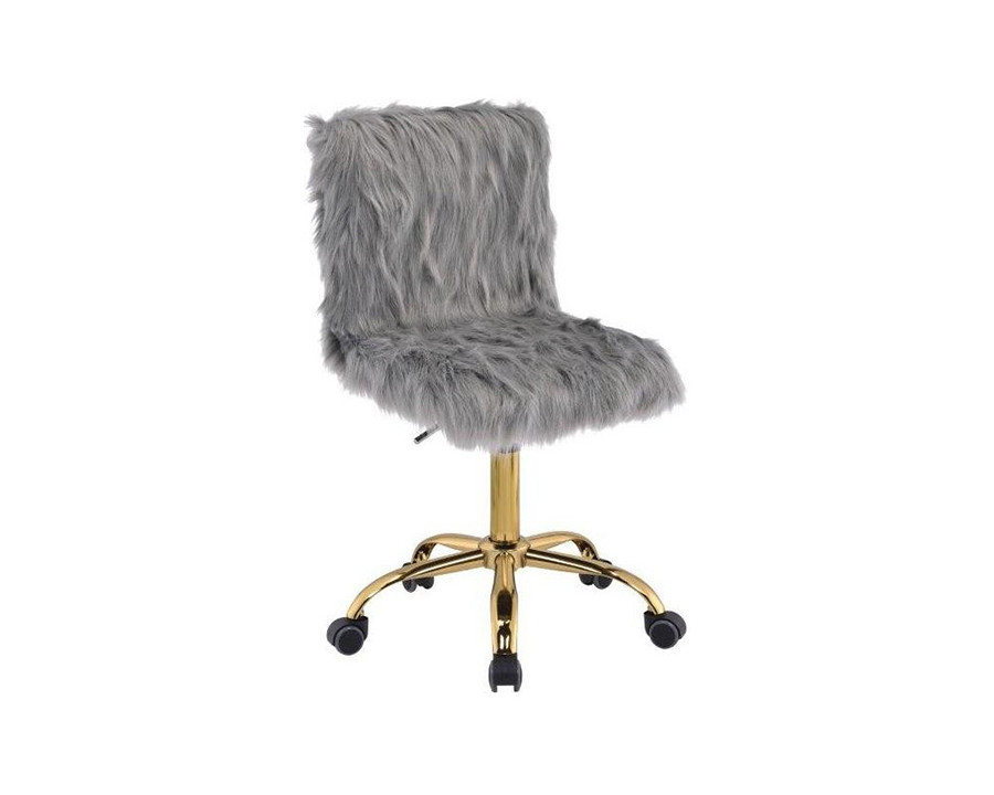 ACME Arundell Office Chair - Gray Faux Fur and Gold Finish