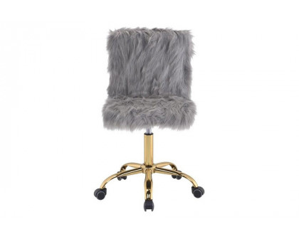 ACME Arundell Office Chair - Gray Faux Fur and Gold Finish