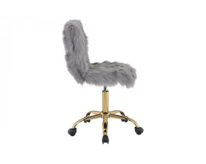 ACME Arundell Office Chair - Gray Faux Fur and Gold Finish