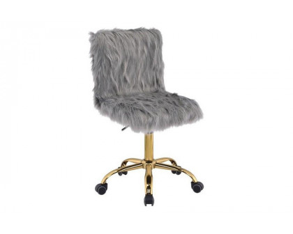 ACME Arundell Office Chair - Gray Faux Fur and Gold Finish