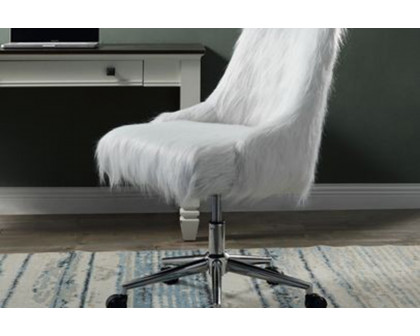 ACME Arundell II Office Chair - White Faux Fur and Chrome Finish