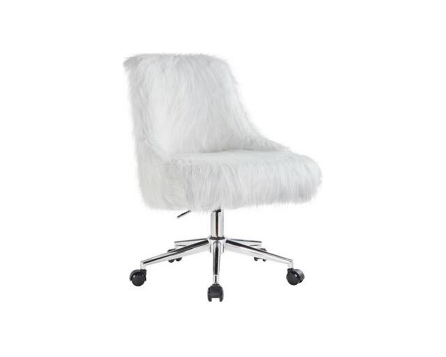 ACME Arundell II Office Chair - White Faux Fur and Chrome Finish