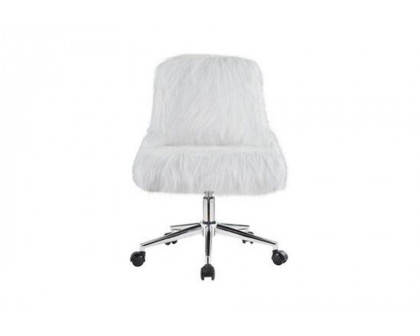 ACME Arundell II Office Chair - White Faux Fur and Chrome Finish