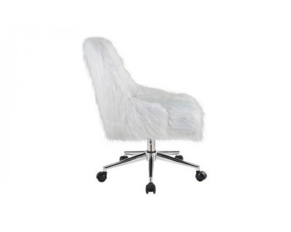 ACME Arundell II Office Chair - White Faux Fur and Chrome Finish