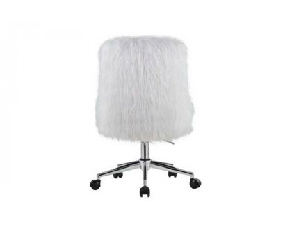 ACME Arundell II Office Chair - White Faux Fur and Chrome Finish