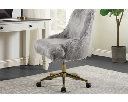 ACME Arundell II Office Chair - Gray Faux Fur and Gold Finish