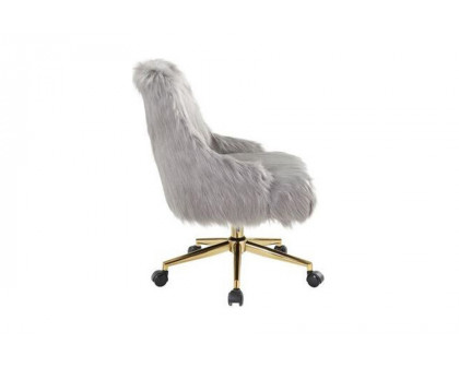 ACME Arundell II Office Chair - Gray Faux Fur and Gold Finish