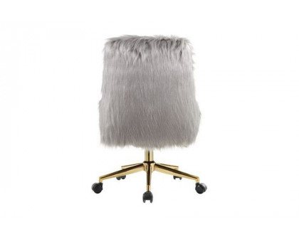 ACME Arundell II Office Chair - Gray Faux Fur and Gold Finish