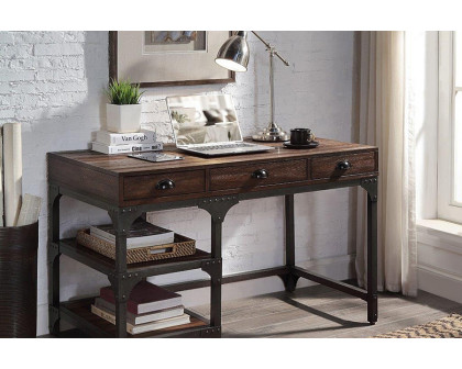 ACME Gorden Writing Desk - Espresso Oak/Antique Black Metal