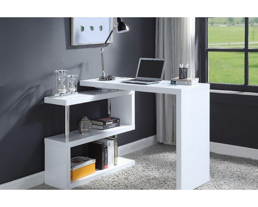 ACME - Buck II Writing Desk with USB in White High Gloss