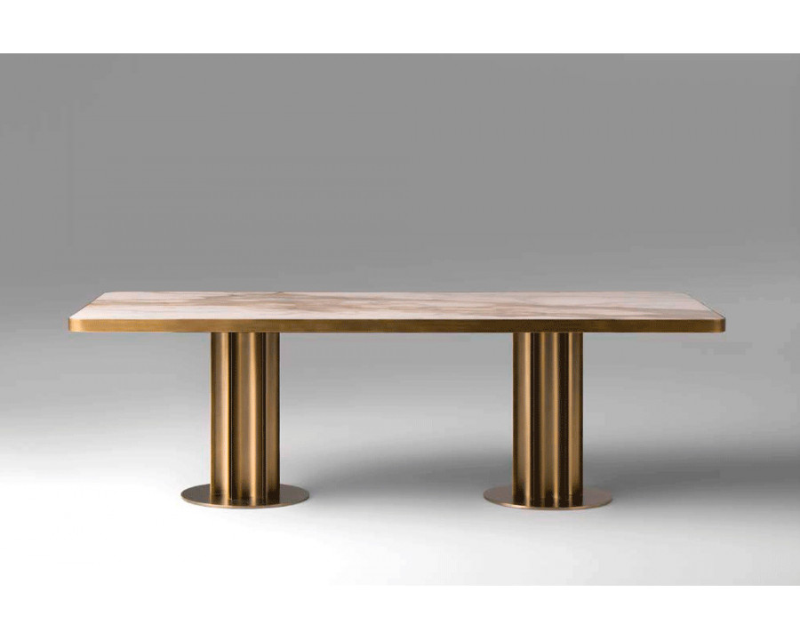 Alexandra - Mykonos Dining Table in Antique Brass, Lux Porcelain