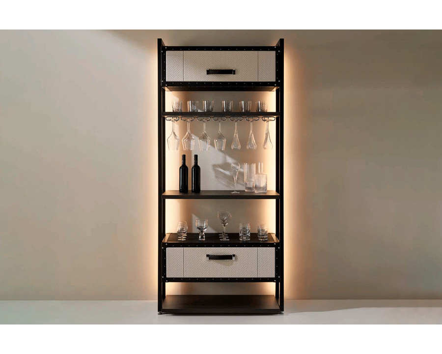 Alexandra - Traveler Bookcase/Bar with Drawers and Leg Lighting in Leather 08