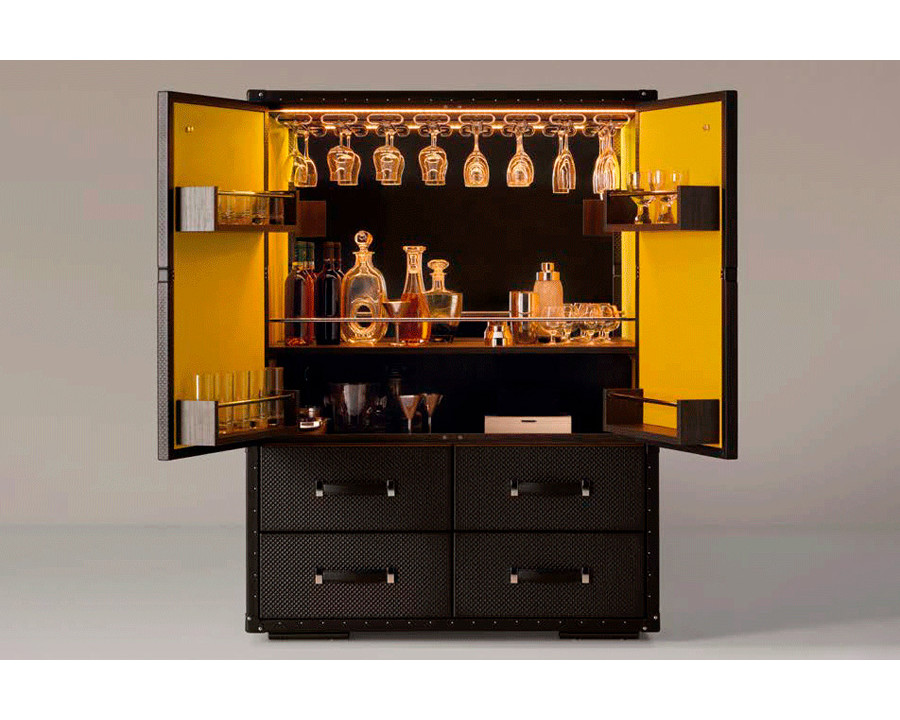 Alexandra - Traveler Rectangled Cabinet with Leg Lighting in Leather 93