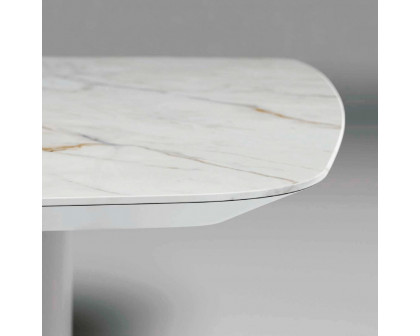 Alexandra - Wind Dining Table in Matt White Lacquered, Golden/White Porcelain