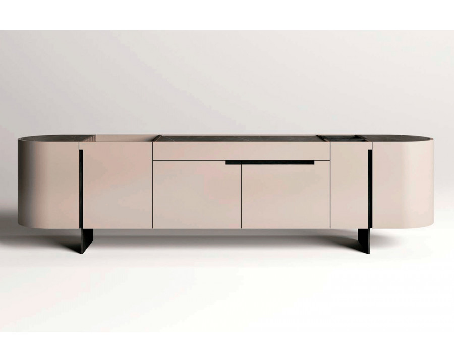 Alexandra - Calpe Sideboard in Matt Stone Gray/Walnut, Lux Porcelain