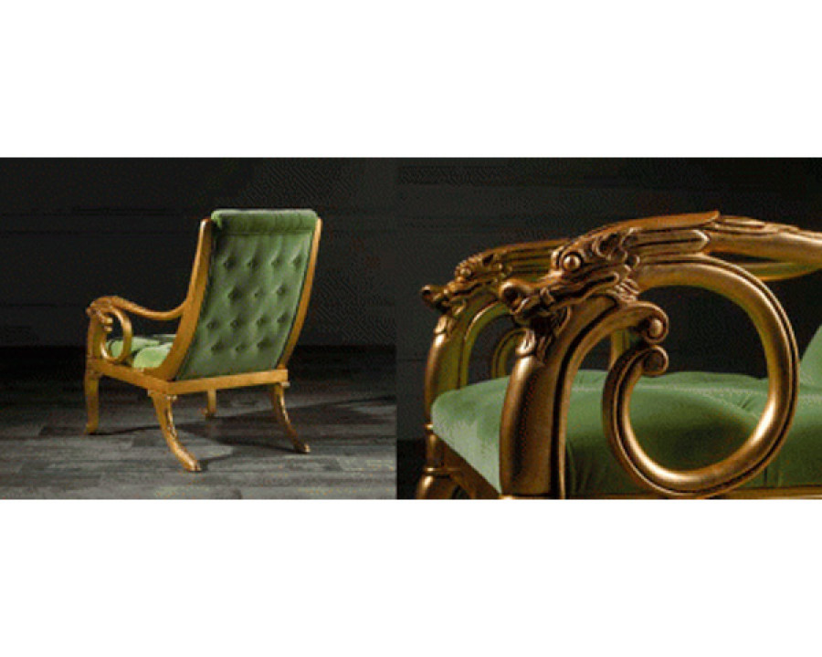 Alexandra - Dragon Stationary Solid Print Armchair in Antique Gold, Square Arms