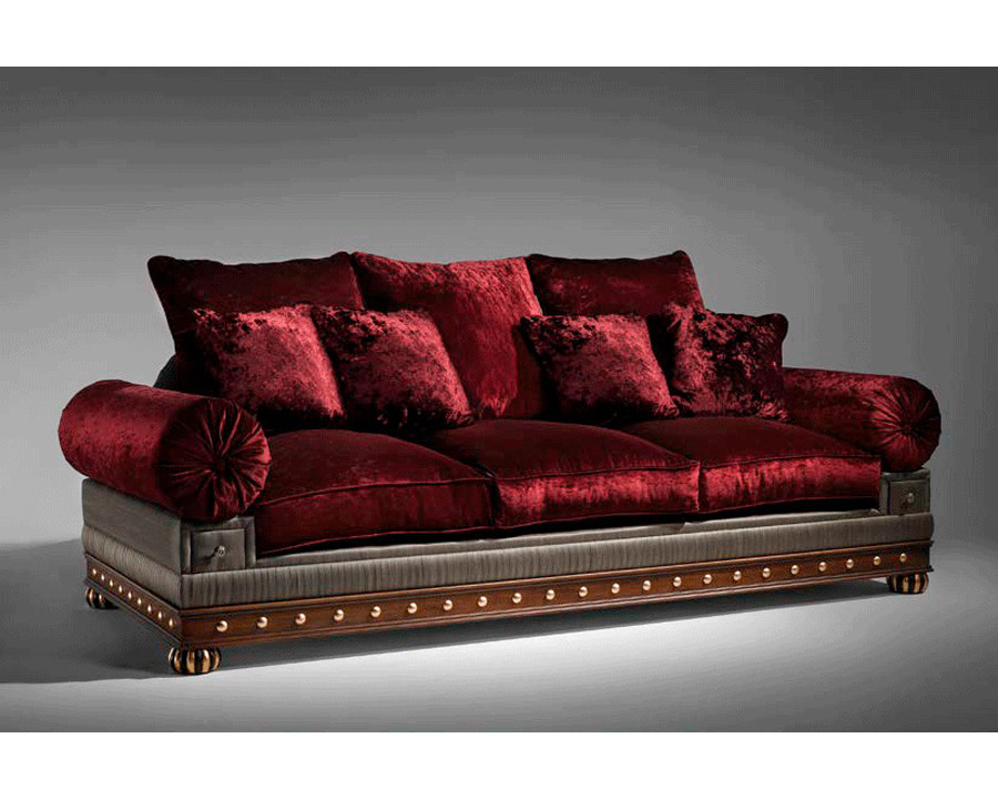 Alexandra - Rojas Stationary Solid Print Sofa in Walnut/Gold, Pillow Top Arms