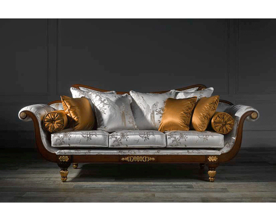 Alexandra - Madona Stationary Pattern Print Sofa in Walnut/Gold, Flared Arms