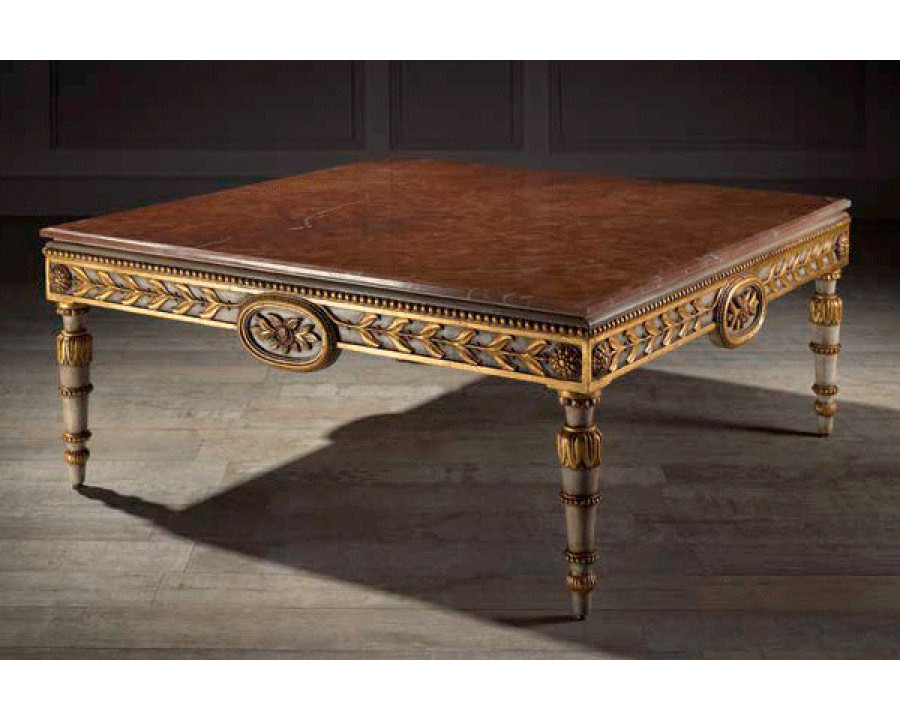 Alexandra - Veneto Square Coffee Table in Walnut/Gold, Imperial Brown Marble