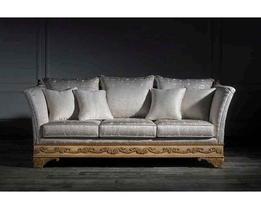 Alexandra - Lorena Stationary Pattern Print Sofa in White Pompei/Gold, Flared Arms