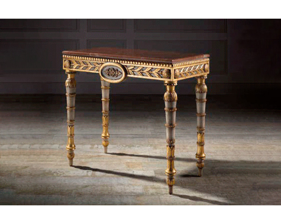 Alexandra - Veneto Rectangle Side Table in White Pompei/Gold, Arabescato Marble