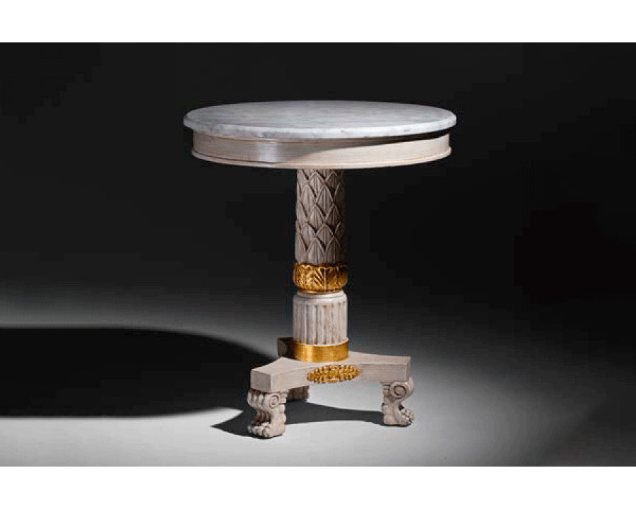 Alexandra - Magla Pedestal Table in White Pompei/Gold, Arabescato Marble