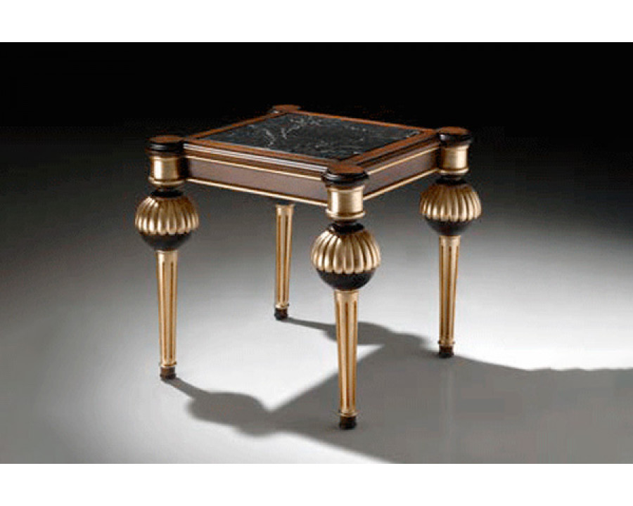 Alexandra - Benet Square Side Table in Deco Walnut/Gold, Cream Marble