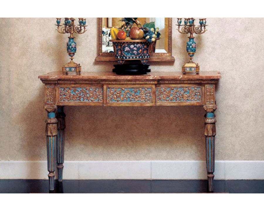 Alexandra - Mikaela Carved Console in Renacimiento, Alicante Red Marble