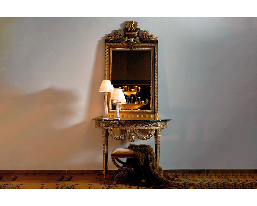 Alexandra - Barroco Carved Console in Anticuary Gold, Black Marble