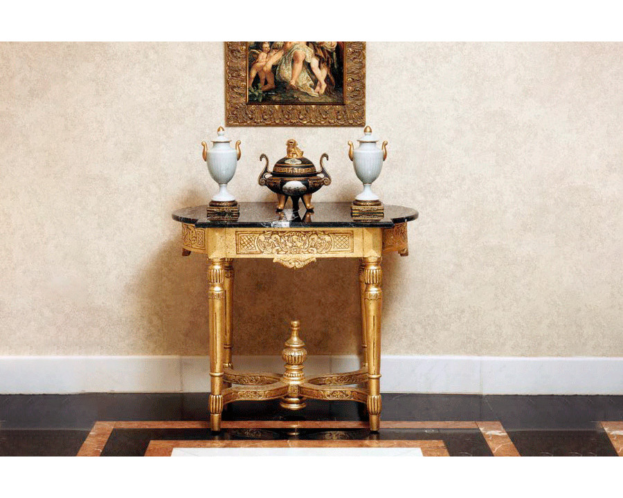 Alexandra - Eugenia Console in Anticuary Gold, Black Marble