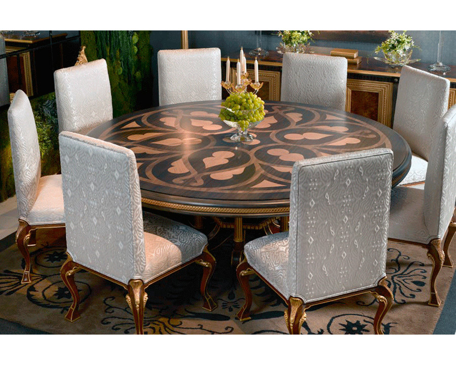 Alexandra - Laura Dining Table in Ebony/Hazelnut/Gold, Marquetry 