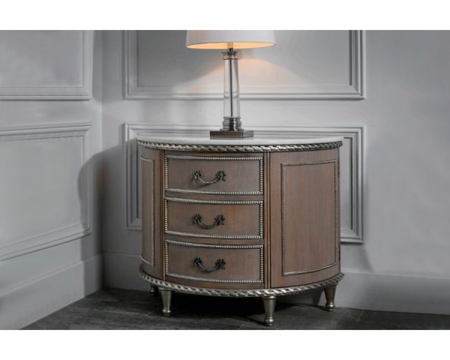 Alexandra - Lucia Nightstand in White Patina Oak/Silver, Macael White Marble