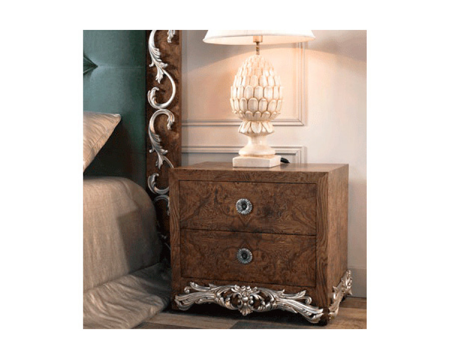 Alexandra - Leonor Nightstand in Walnut/Silver