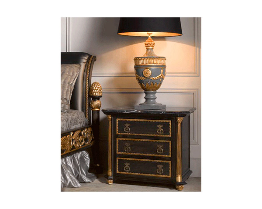 Alexandra - Silvia Nightstand in Ebony/Gold, Black Marble