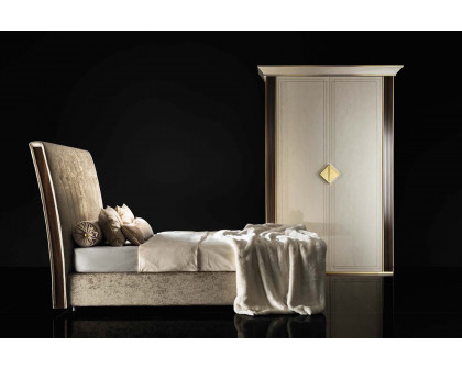 Arredoclassic Diamante King Size Bed Upholstered - Beige/Brown/Gold, Cat. E