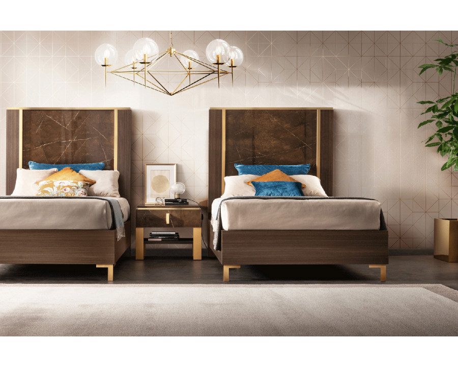 Arredoclassic Essenza Bed Twin Size With Upholstered HB - Brown/Gold, Cat. E