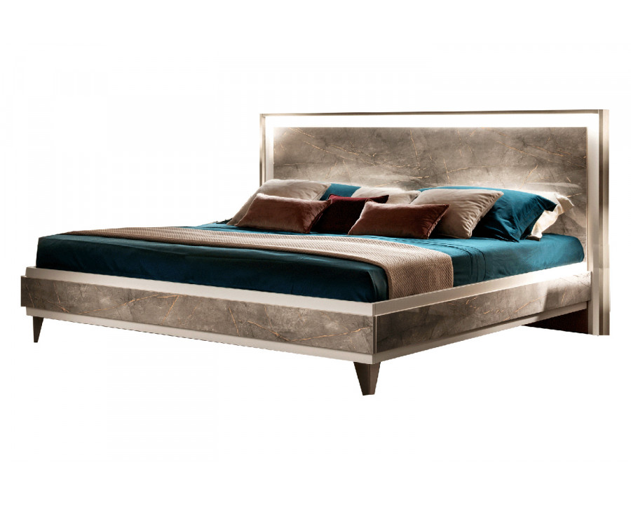 Arredoclassic Arredoambra Bed King Size With Wooden HB - Light Beige/Brown/Gray