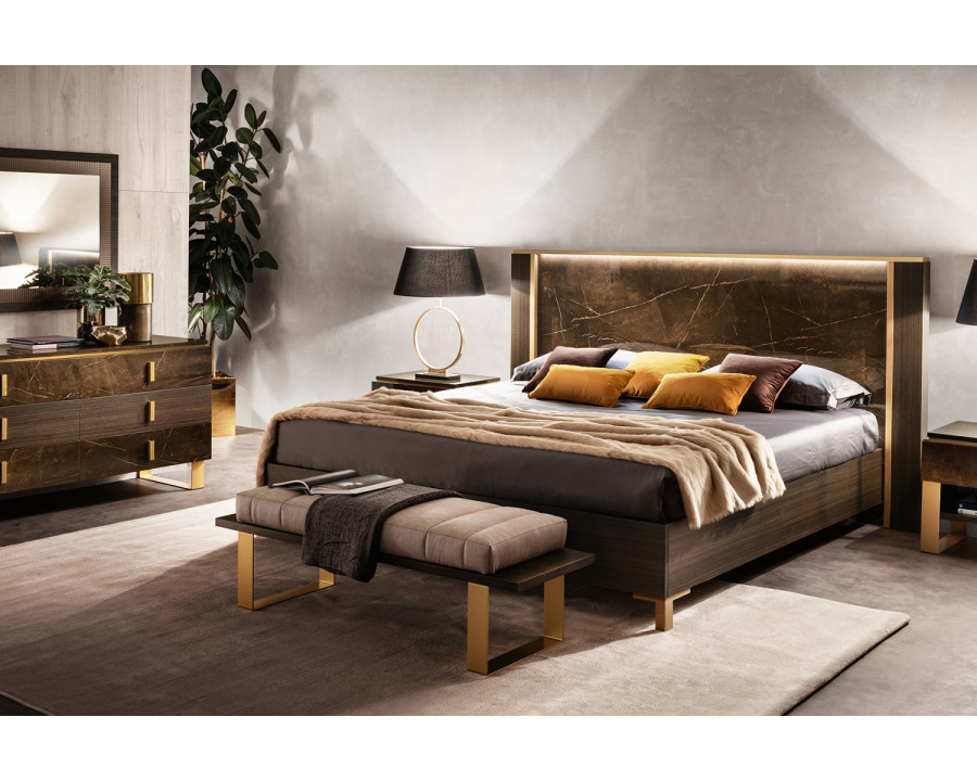 Arredoclassic Essenza Bed Queen Size With Wooden HB - Brown/Gold