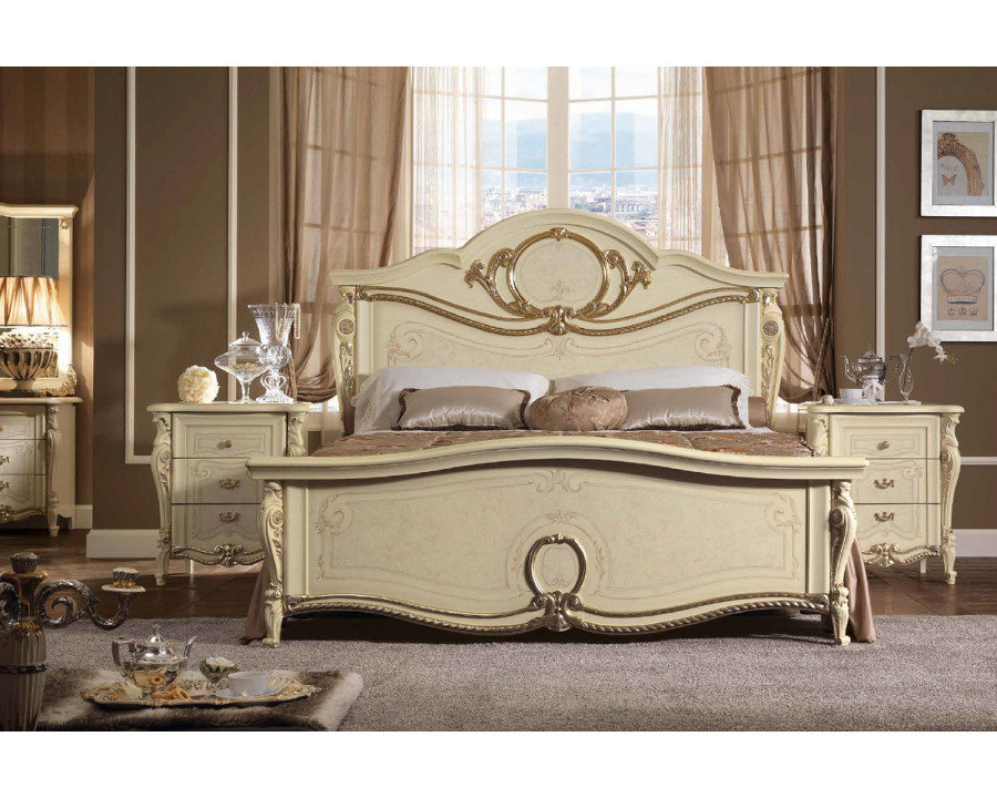 Arredoclassic Tiziano Bed Euro Queen Size - Cream/Gold