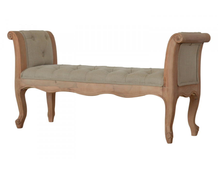 Artisan - Carved French Style Bench in Mud, Linen