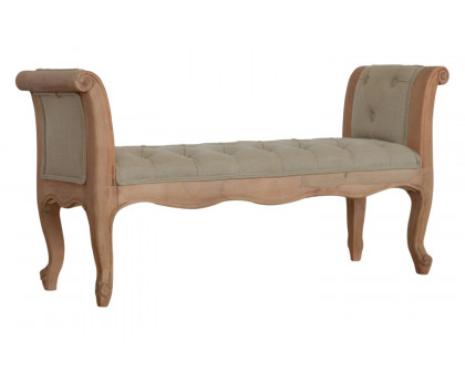 Artisan - Carved French Style Bench in Mud, Linen