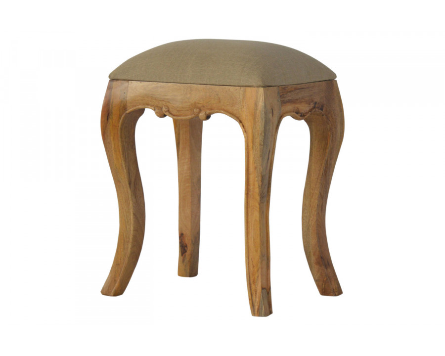 Artisan - French Style Stool with Seat Pad in Mud, Linen