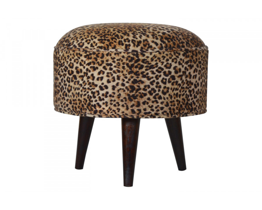 Artisan Nordic Style Footstool - Leopard, Velvet