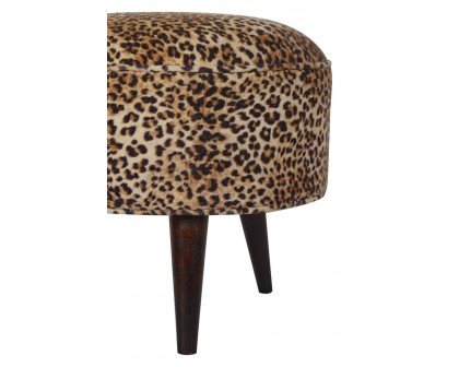 Artisan Nordic Style Footstool - Leopard, Velvet