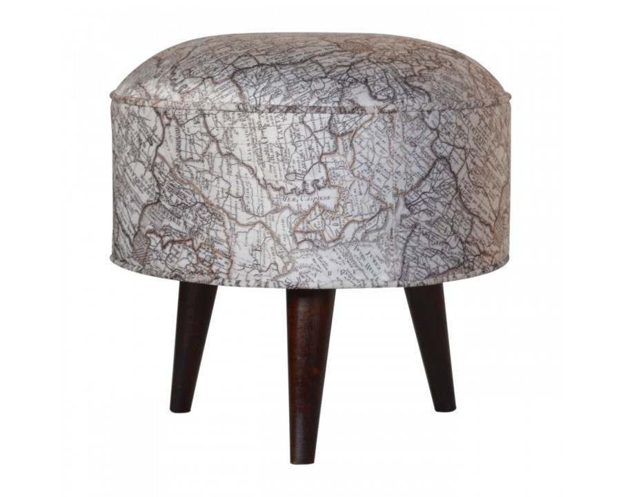 Artisan Round Footstool with Map Printed